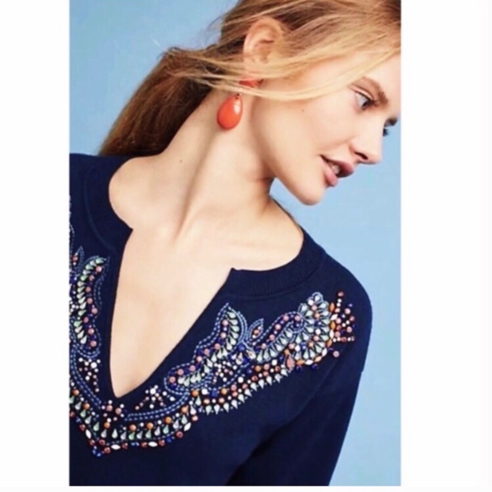 ✨NWT Moth for Anthropologie Jeweled Sweater - Picture 2 of 6